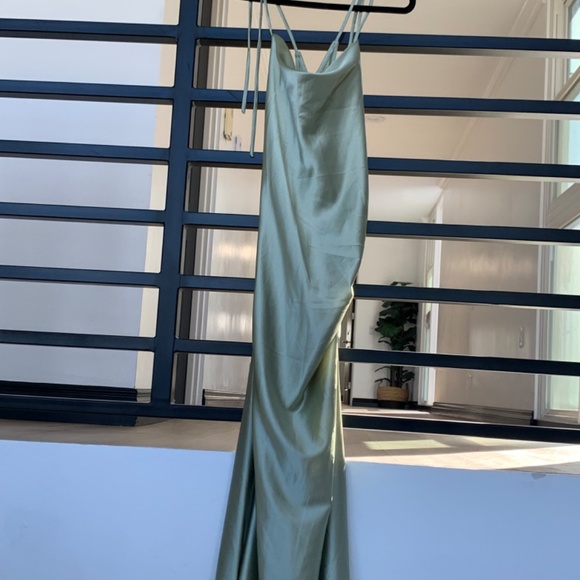 Cinderella Divine Sage Green Cowl Neck Satin Dress - Picture 4 of 6